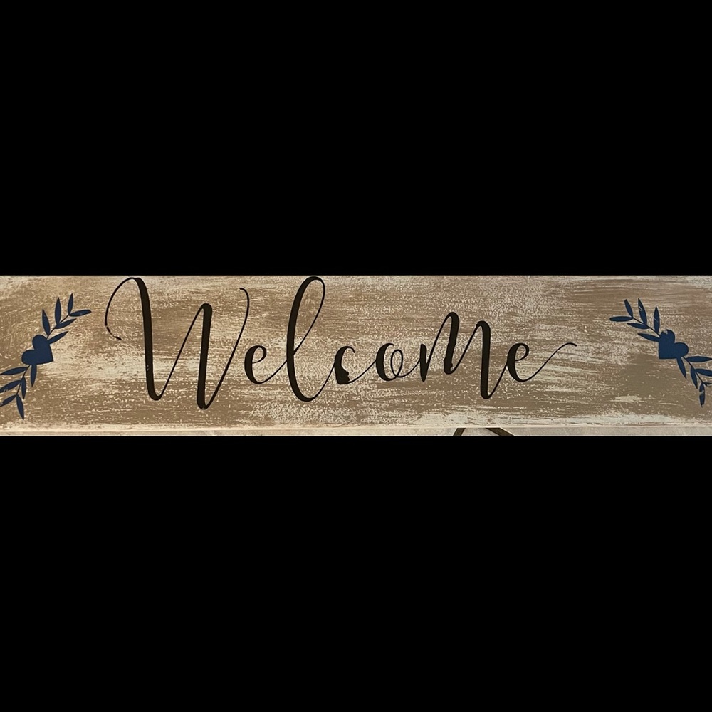 22” x 4.5” distressed Welcome sign in tan, cocoa and teal